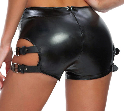 Women's Sexy Buckle Strap Design Hollow-cut Booty Shorts