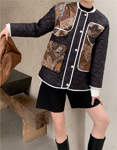 Women's Artwork Piping Design Quilted Parkas Jacket