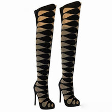 Load image into Gallery viewer, Women&#39;s  Geometric Link Design Gladiator Style Thigh High Boots