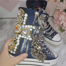 Load image into Gallery viewer, Denim Pearl Design Wedding Sneakers - Ailime Designs