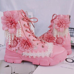Amazing Pink Ankle Design Women's Wedding Sneakers - Ailime Designs