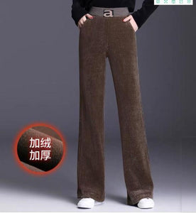 Bell Leg Women's Brown Elastic Waist Thick Corduroy Pants - Ailime Designs