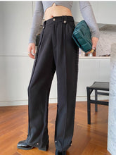 Load image into Gallery viewer, Women Straight Leg Design Tailored Pleated Pants