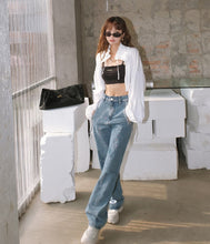 Load image into Gallery viewer, Women's High Waist Splatter Ink Design Frayed Hollow-cut Jeans