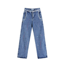 Load image into Gallery viewer, Women's High Waist Splatter Ink Design Frayed Hollow-cut Jeans