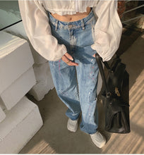 Load image into Gallery viewer, Women's High Waist Splatter Ink Design Frayed Hollow-cut Jeans