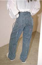 Load image into Gallery viewer, Women's High Waist Splatter Ink Design Frayed Hollow-cut Jeans