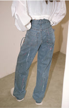 Load image into Gallery viewer, Women&#39;s High Waist Splatter Ink Design Frayed Hollow-cut Jeans