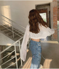 Load image into Gallery viewer, Women's High Waist Splatter Ink Design Frayed Hollow-cut Jeans