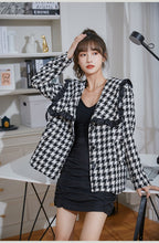 Load image into Gallery viewer, Women&#39;s  Hound-tooth Ruffle Trim  Design Wool Tweed Jackets