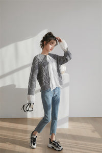 Women's Contrast Knit & Lace Design  Sweater