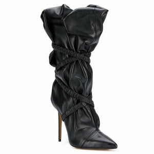 Women's Faux Leather Embellished Crystal Design Ruffle Ankle Boots
