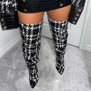 Women's Lace Front Gladiator Design  Pointed Toe Thigh High Boots