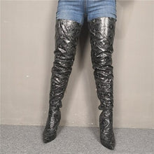 Load image into Gallery viewer, Women&#39;s Snake Print Design Thigh High Pointed Toe Boots