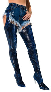 Women's Snake Print Design Chaps Style Boots