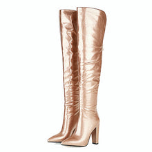 Load image into Gallery viewer, Women&#39;s Metallic Stylist Pointed Toe Thigh High Boots