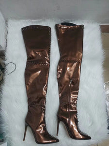 Women's Metallic Stylist Pointed Toe Thigh High Boots
