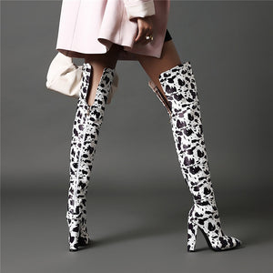 Women's Cow Print Design Thigh High Boots