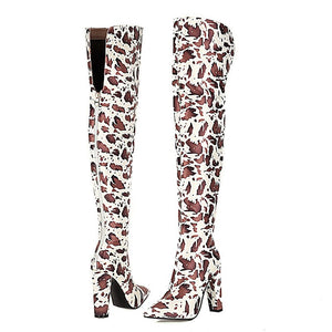 Women's Cow Print Design Thigh High Boots