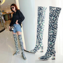 Load image into Gallery viewer, Women&#39;s Money-dollars Print Design Thigh High Boots