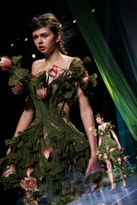 Classic Beautiful Green Flower Design Asymmetrical Drape Dress - Ailime Designs