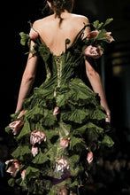 Load image into Gallery viewer, Classic Beautiful Green Flower Design Asymmetrical Drape Dress - Ailime Designs