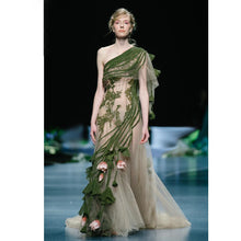 Load image into Gallery viewer, Green Ruffle Embroidery Elegant Sheer Floral High-end Gown - Ailime Designs