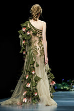 Load image into Gallery viewer, Green Ruffle Embroidery Elegant Sheer Floral High-end Gown - Ailime Designs