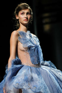 Charming Blue Sheer Ruffle Layer High-end Elegant Gown - Ailime Designs