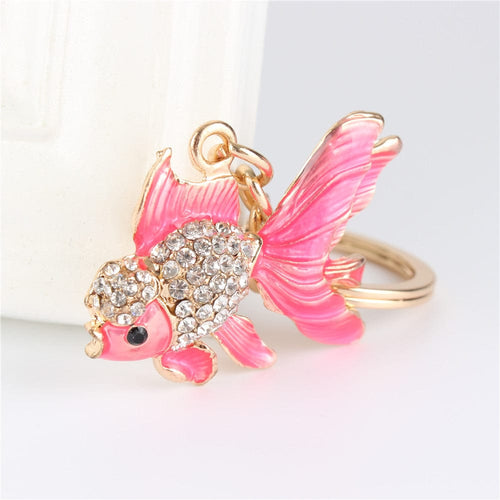 Pink Rhinestone Goldfish Keychain Holders - Purse Accessories