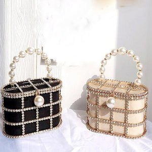 Bucket Design Crystal Trim Pearl Handle Purses - Ailime Designs
