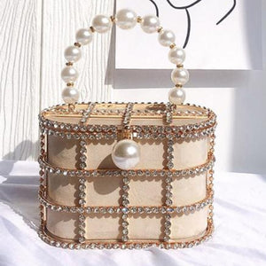 Bucket Design Crystal Trim Pearl Handle Purses - Ailime Designs