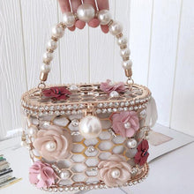 Load image into Gallery viewer, Bucket Design Black Pearls &amp; Flowers Stylish Purses - Ailime Designs