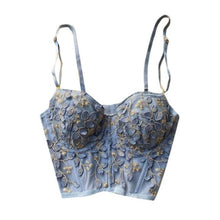 Load image into Gallery viewer, Flower Design Blue Denim Cami Tops – Ailime Designs
