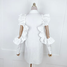 Load image into Gallery viewer, Cool White Hollow-cut Shoulder Women&#39;s Long Shirt - Ailime Designs