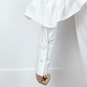 Cool White Hollow-cut Shoulder Women's Long Shirt - Ailime Designs