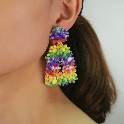 Women's Octopus Tentacles Design Rainbow Colored Earrings