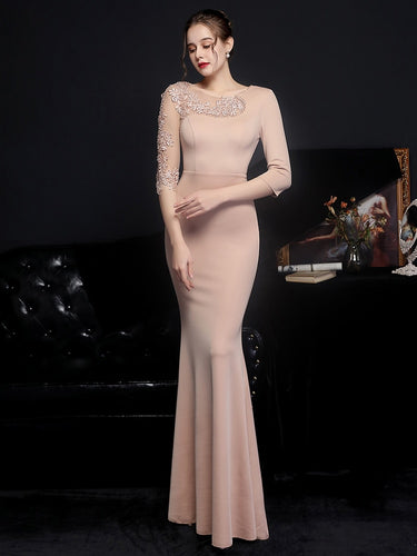 Champagne Lace Shoulder Design Elegant Eveningwear Dresses - Ailime Designs