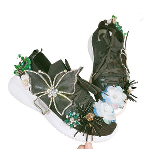 Amazing Black Butterfly Design Wedding Sneakers - Ailime Designs