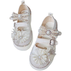 Hollow-cut Pearl Design Flat Wedding Sneakers - Ailime Designs