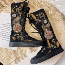 Load image into Gallery viewer, Knee High Applique Design Black Wedding Sneakers - Ailime Designs