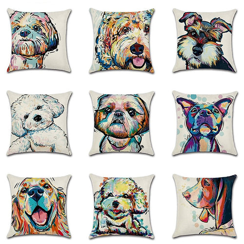 Decorative Dog Print Design Linen Throw Pillow Cases