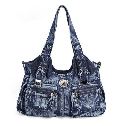 Blue Denim Oversize Messenger Handbags - Ailime Designs