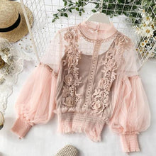 Load image into Gallery viewer, Pink Lace Applique Sheer Tops For Women – Ailime Designs