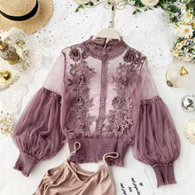 Load image into Gallery viewer, Pink Lace Applique Sheer Tops For Women – Ailime Designs
