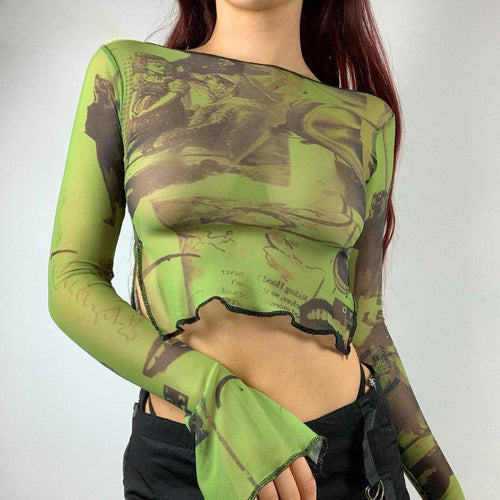 Green Ruffle Sleeve Crop Tops For Women – Ailime Designs