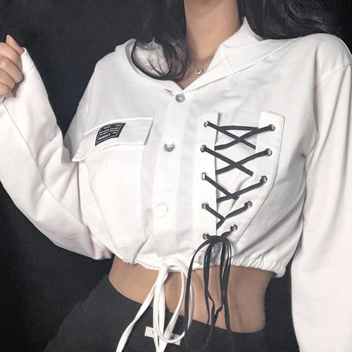 Cool Style Women's White Drawstring Crop Tops - Ailime Designs