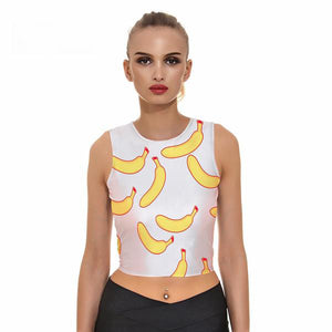 Sleeveless Scoop neck Banana Print Crop Tops - Ailime Designs