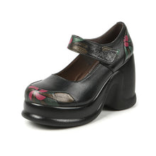 Load image into Gallery viewer, Women&#39;s Embossed Floral Design Platform Mary Jane Shoes - Ailime Designs