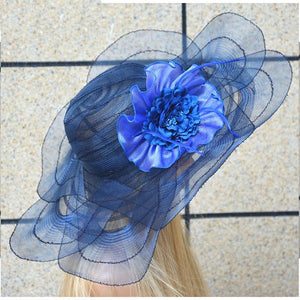 Women's Wide Brim Church Hats w/ Rose Flower Design - Ailime Designs